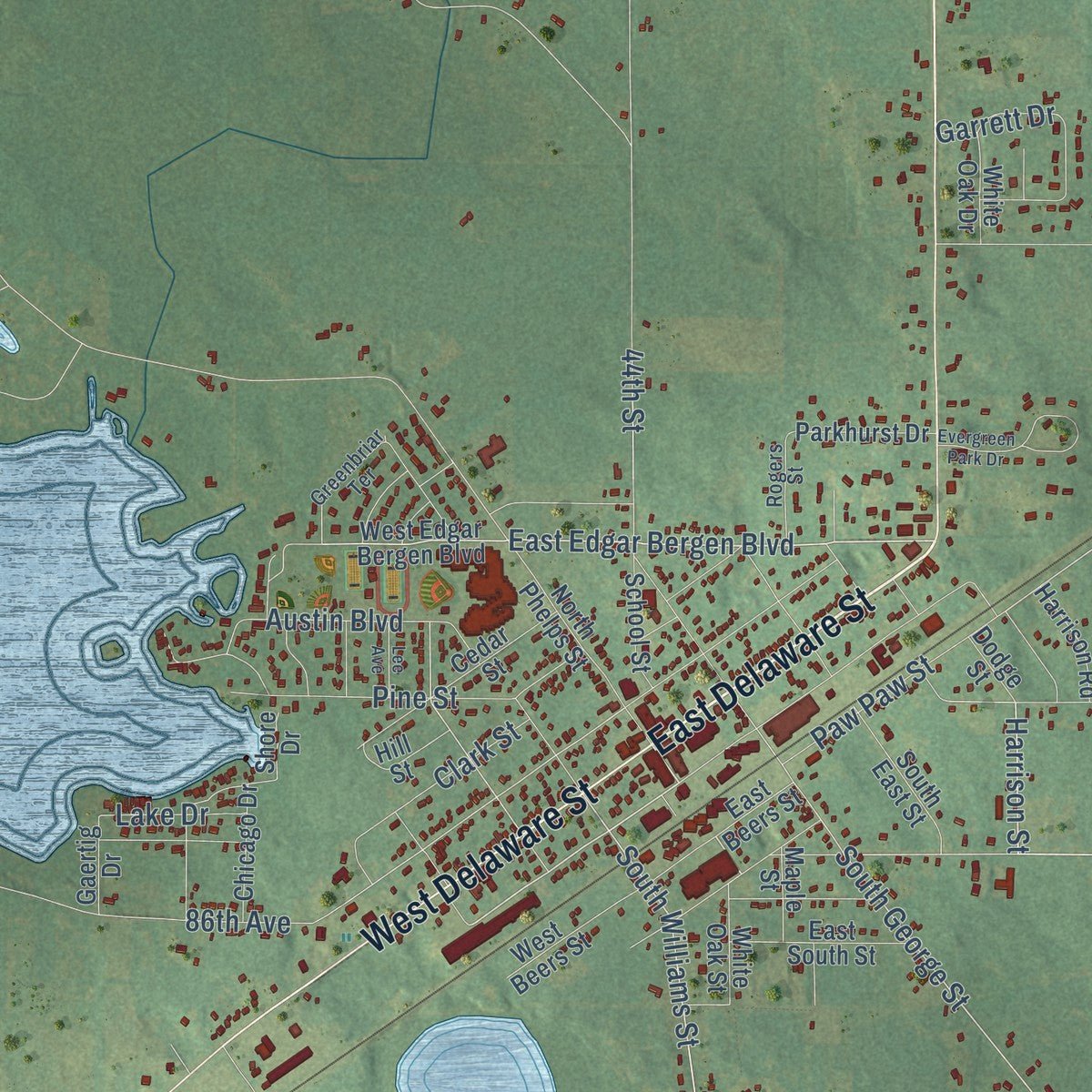Close-up of the map of Decatur, Van Buren County, Michigan print showing street and building detail