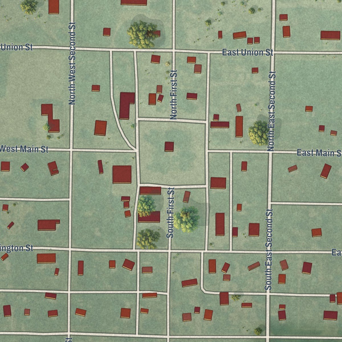 Close-up of the map of Kirwin, Kansas print showing street and building detail