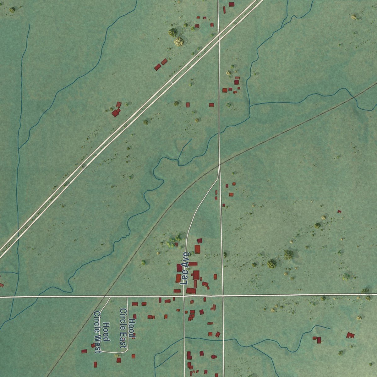 Close-up of the map of Fitzhugh, Oklahoma print showing street and building detail