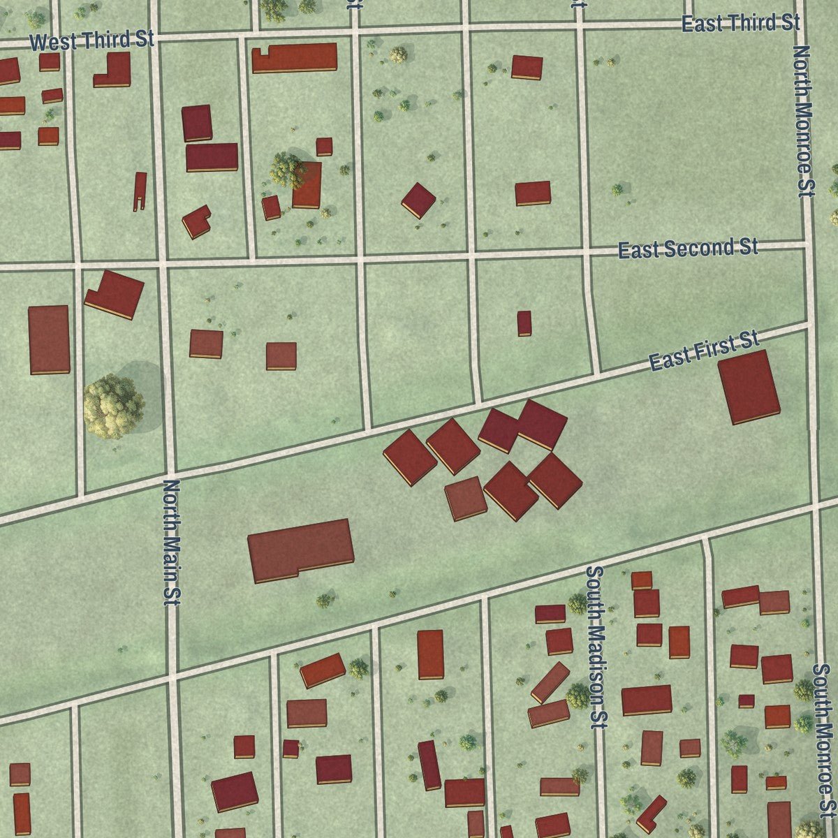 Close-up of the map of Pilger, Nebraska print showing street and building detail