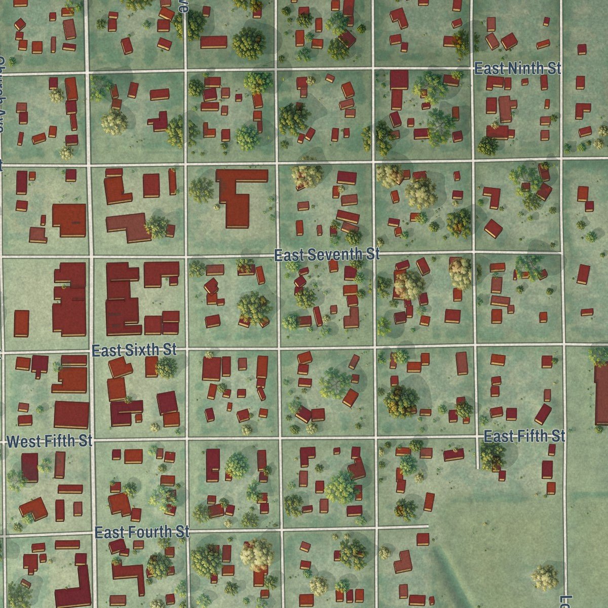 Close-up of the map of Gregory, South Dakota print showing street and building detail