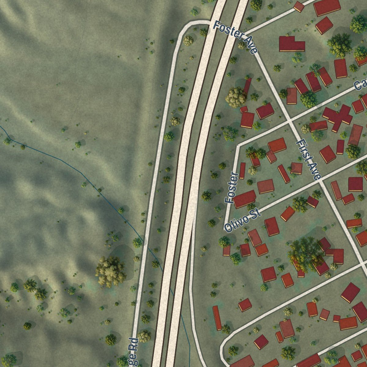Close-up of the map of Williamsburg, New Mexico print showing street and building detail