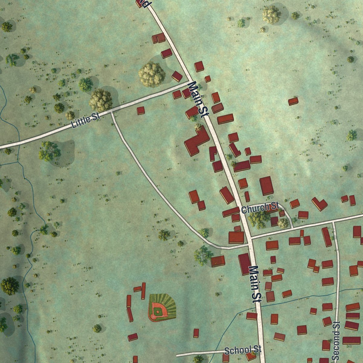 Close-up of the map of LeRaysville, Pennsylvania print showing street and building detail