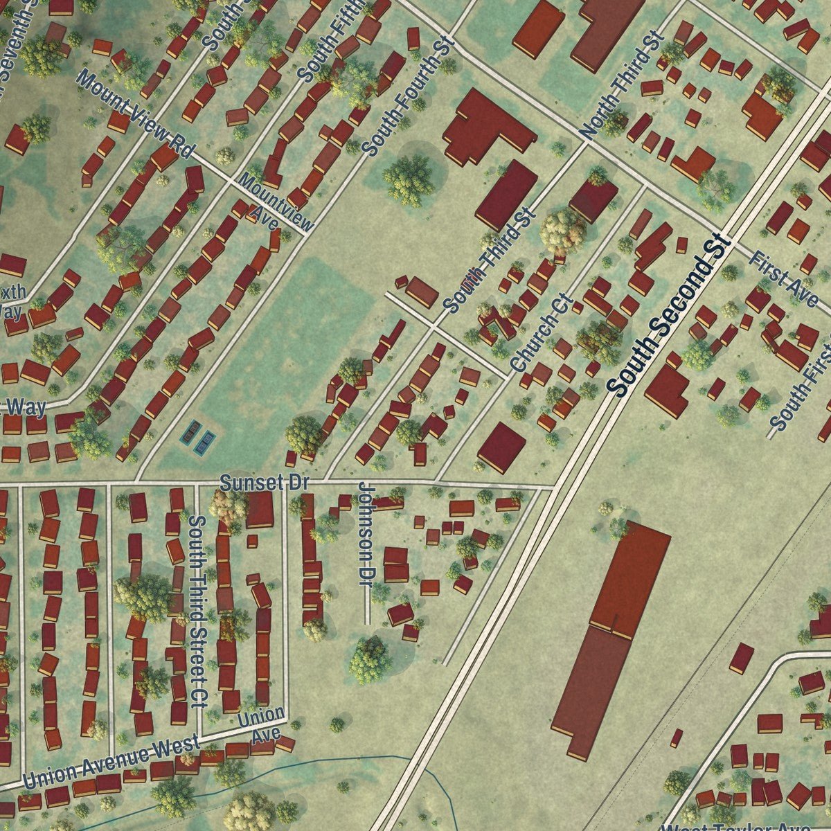 Close-up of the map of La Salle, Colorado print showing street and building detail