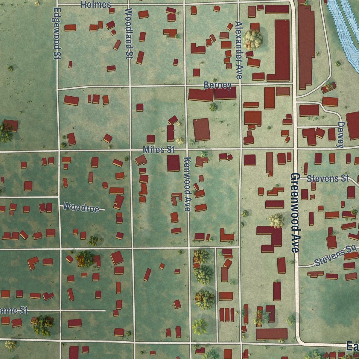 Close-up of the map of Lepanto, Arkansas print showing street and building detail