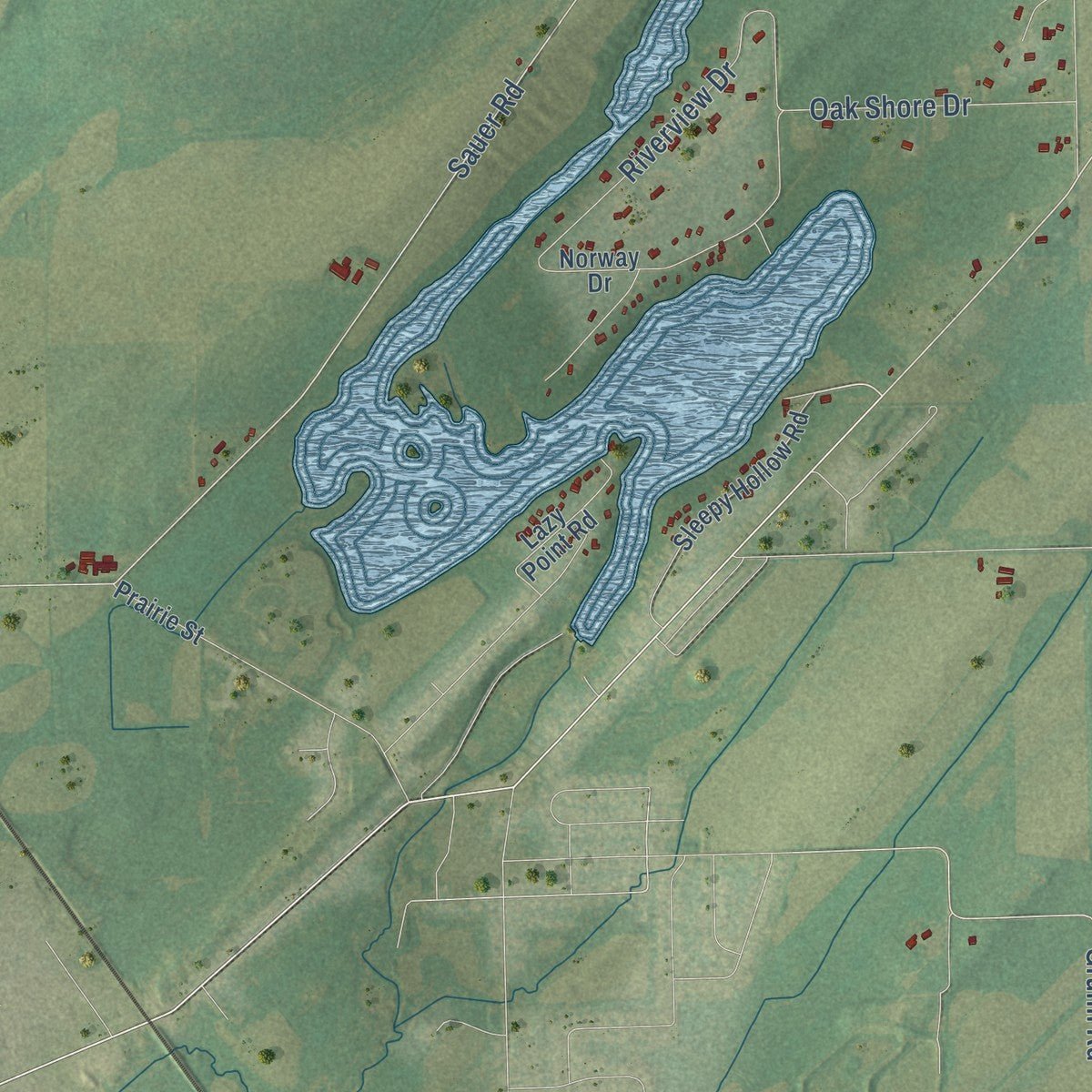 Close-up of the map of Fountain Prairie, Wisconsin print showing street and building detail