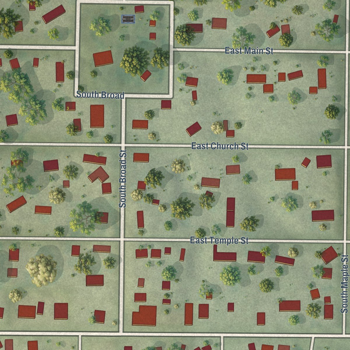 Close-up of the map of Mount Auburn, Illinois print showing street and building detail