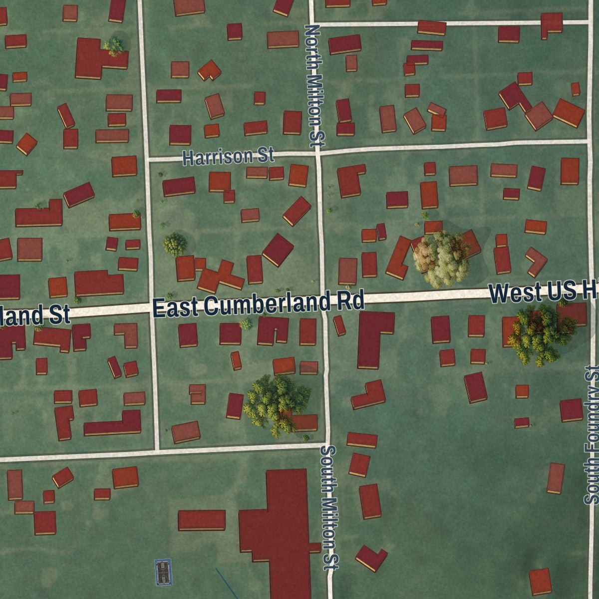 Close-up of the map of Dublin, Indiana print showing street and building detail