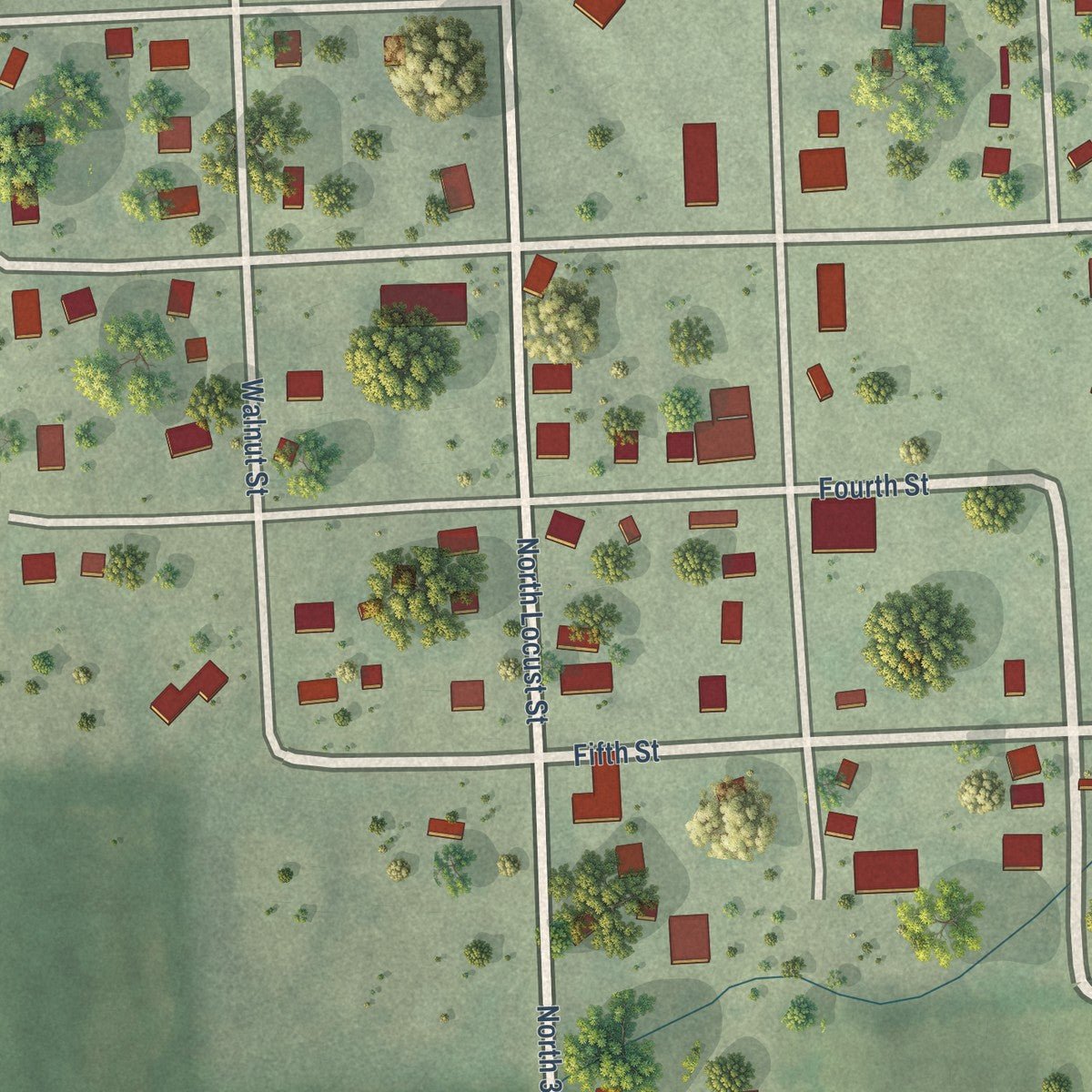 Close-up of the map of Otoe, Nebraska print showing street and building detail