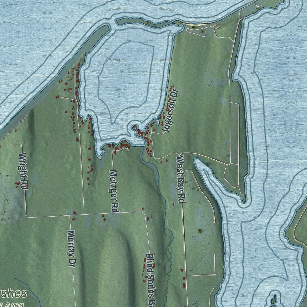 Close-up of the map of Wolcott, New York print showing street and building detail