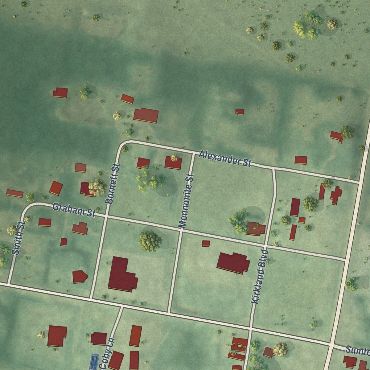 Close-up of the map of Geiger, Alabama print showing street and building detail
