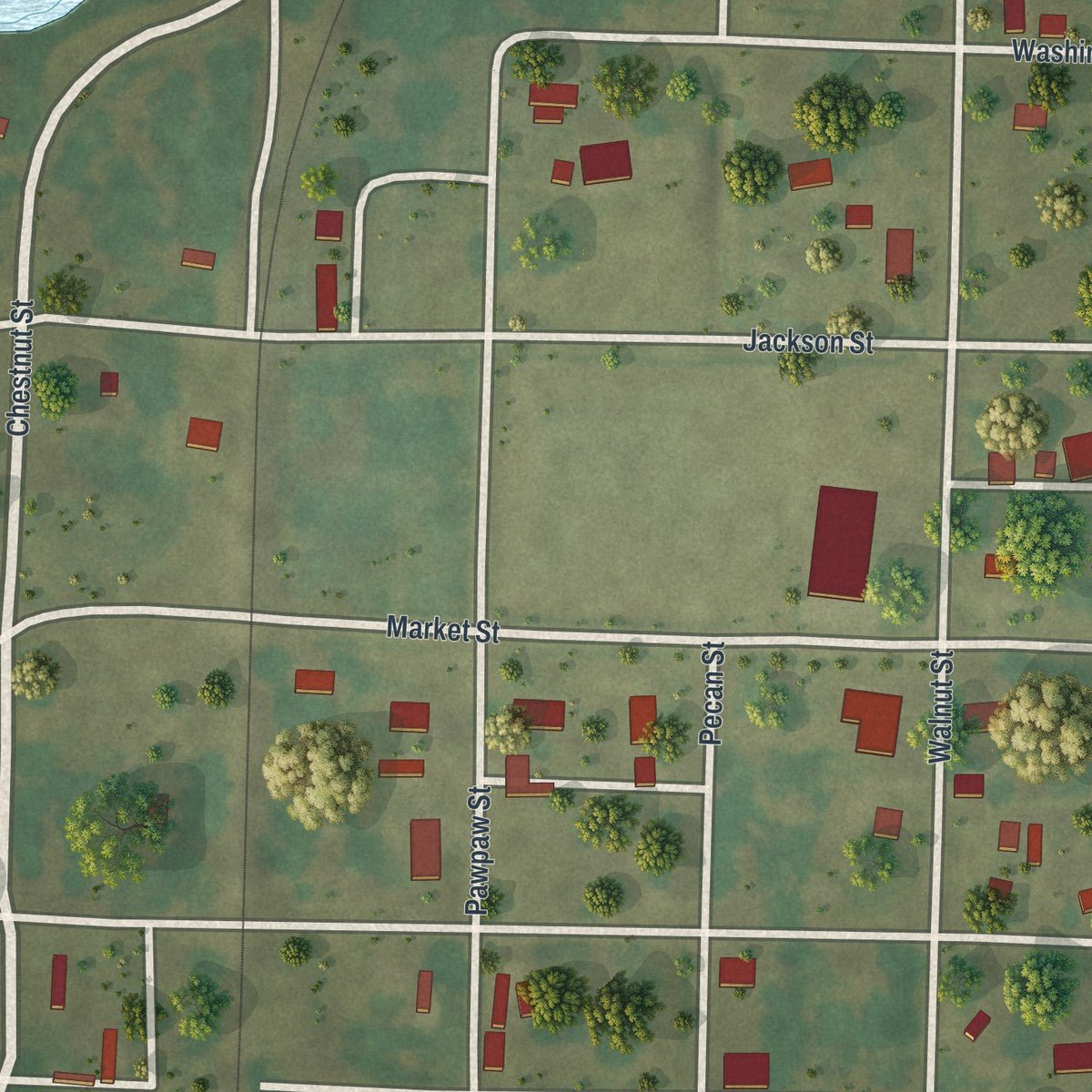 Close-up of the map of Alexandria, Missouri print showing street and building detail