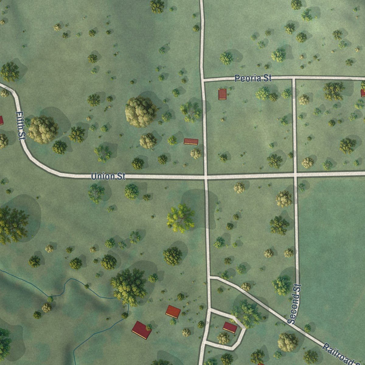Close-up of the map of Anoka, Nebraska print showing street and building detail