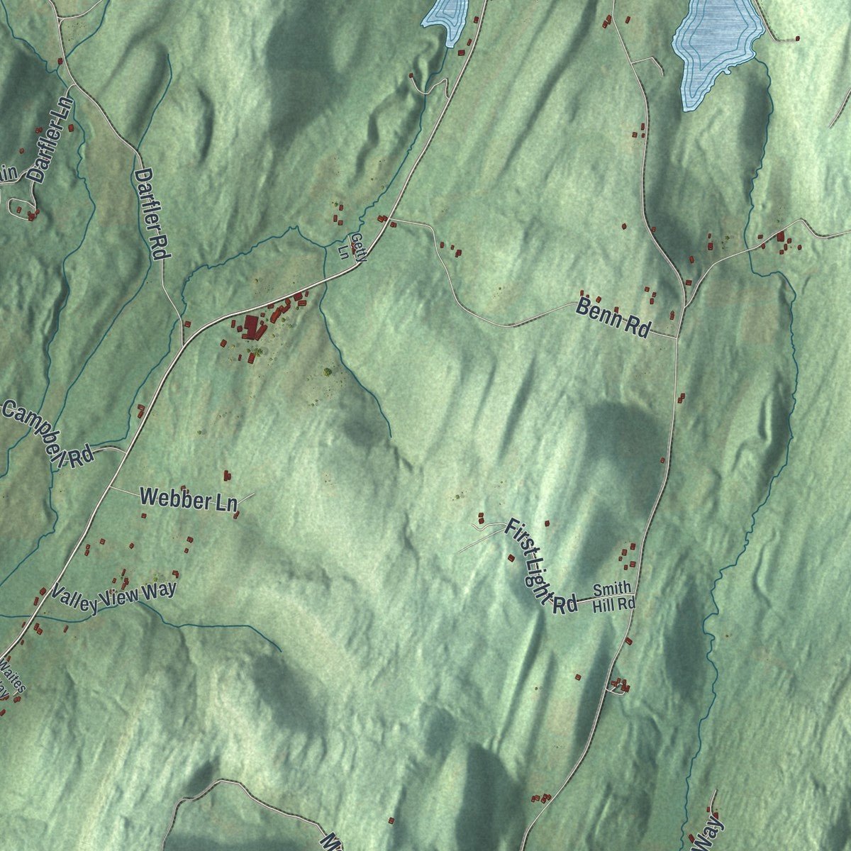 Close-up of the map of Hebron, New York print showing street and building detail