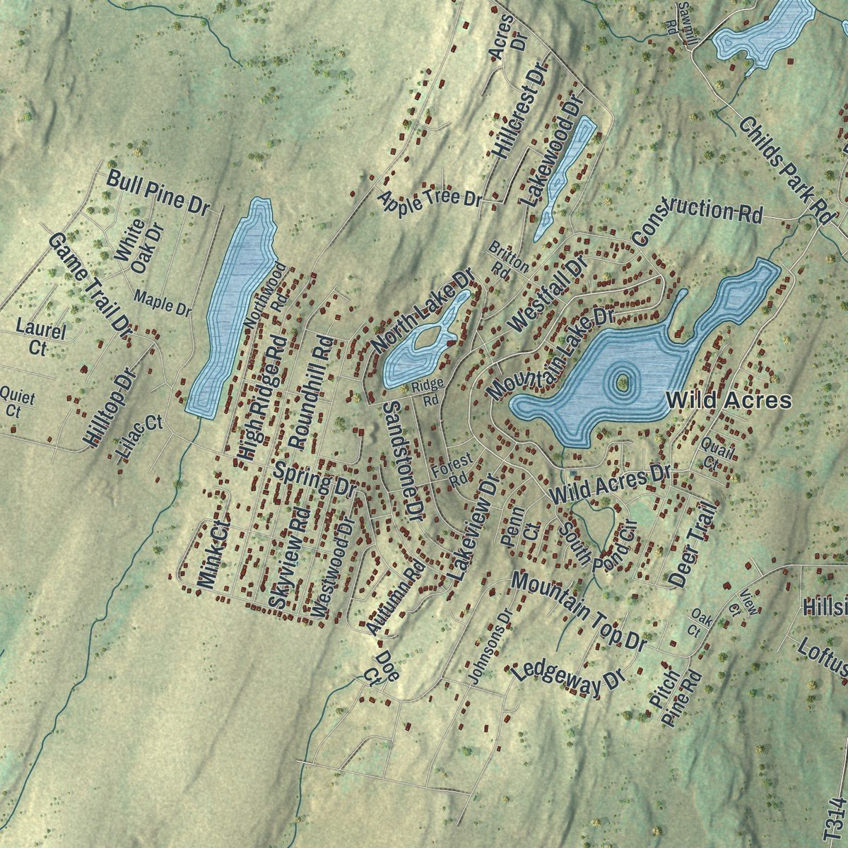 Close-up of the map of Delaware, Pike County, Pennsylvania print showing street and building detail