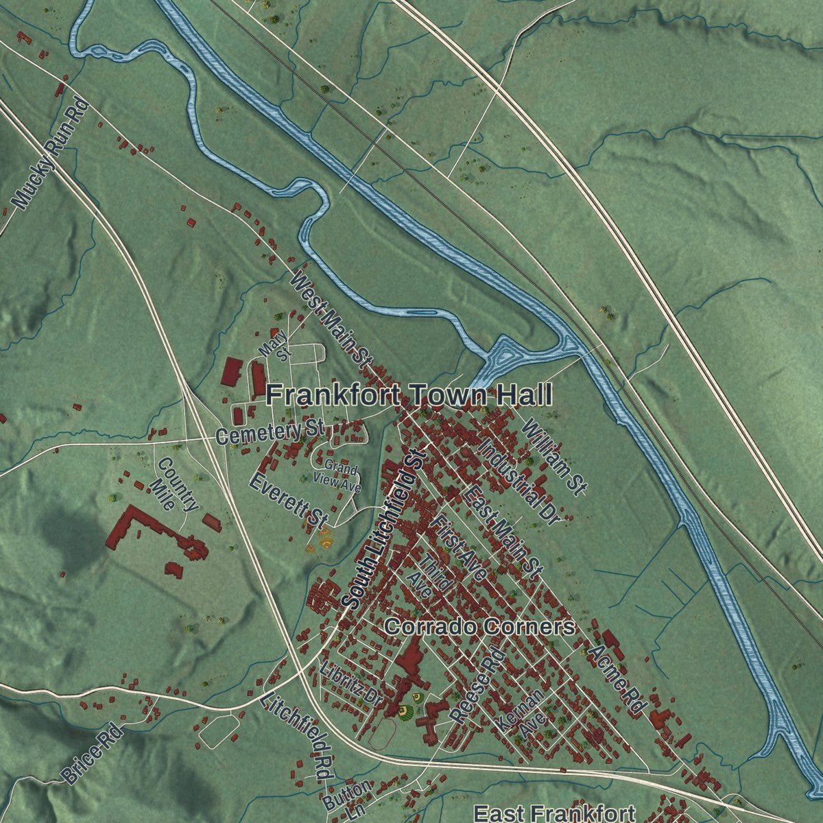 Close-up of the map of Frankfort, New York print showing street and building detail