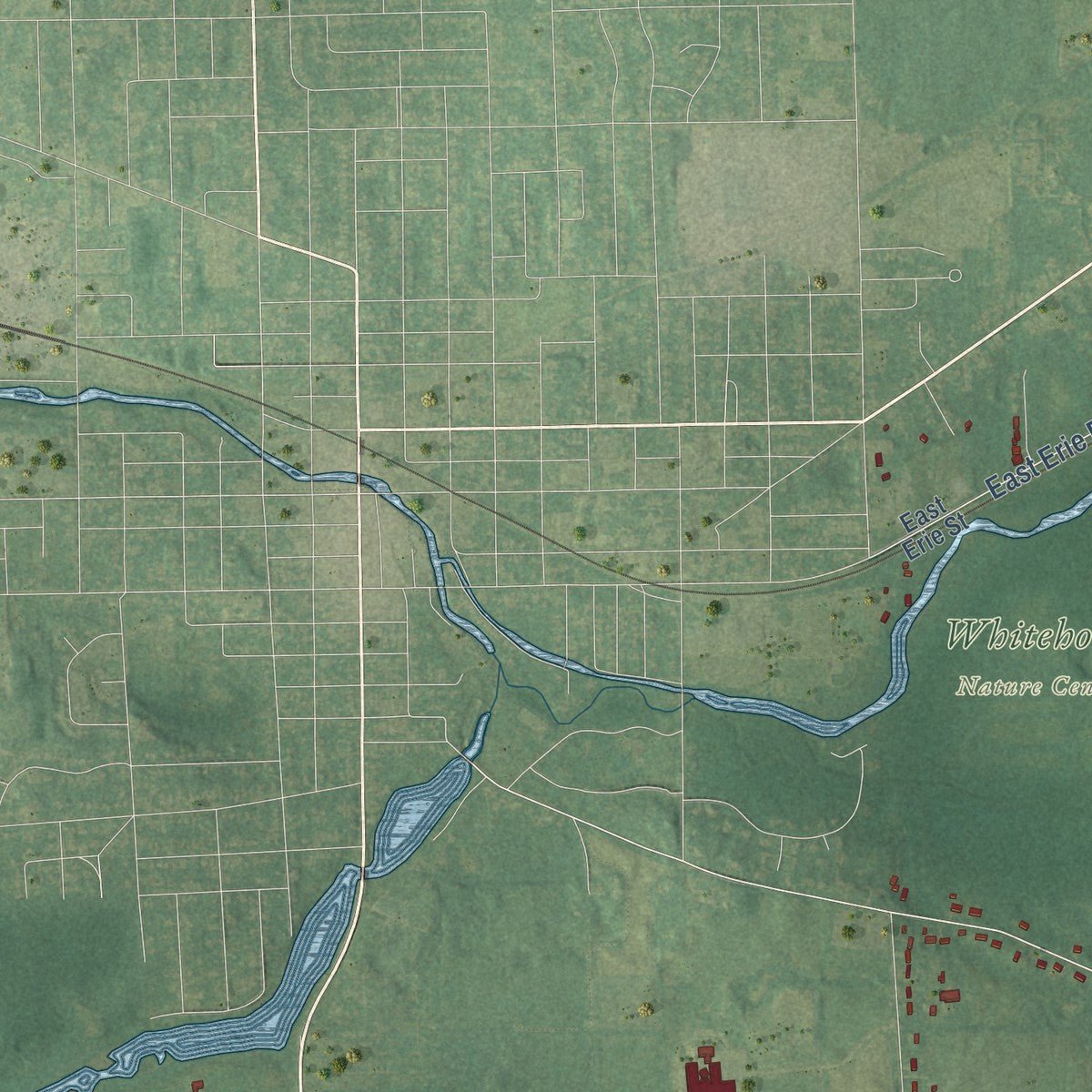 Close-up of the map of Albion, Calhoun County, Michigan print showing street and building detail
