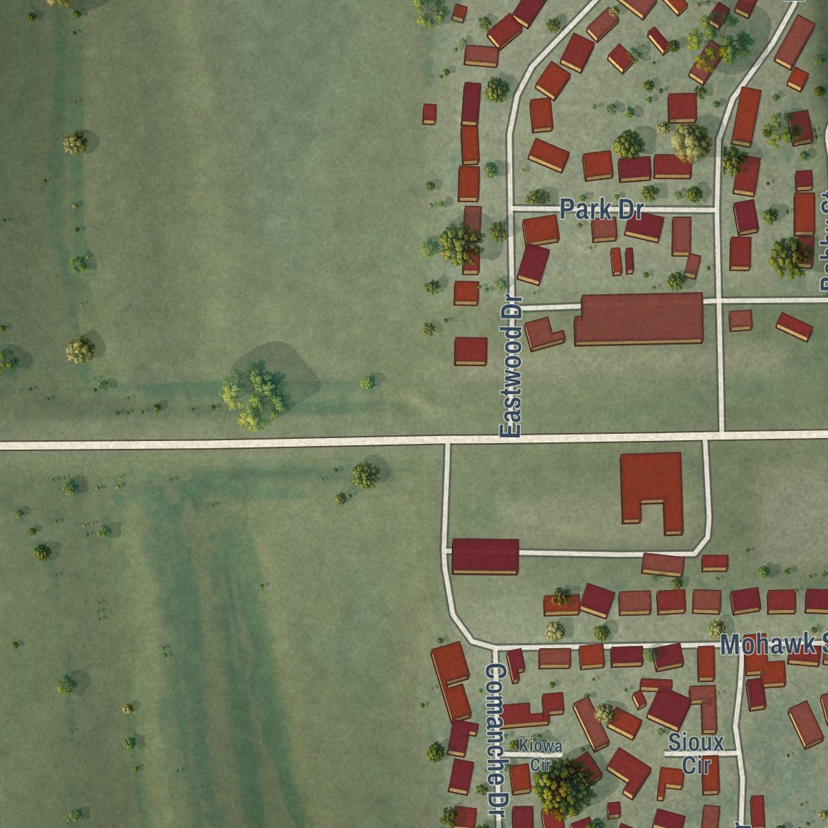 Close-up of the map of East Cape Girardeau, Illinois print showing street and building detail