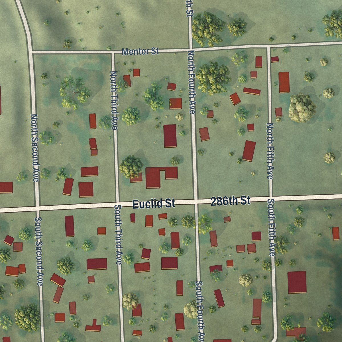 Close-up of the map of Olivet, South Dakota print showing street and building detail