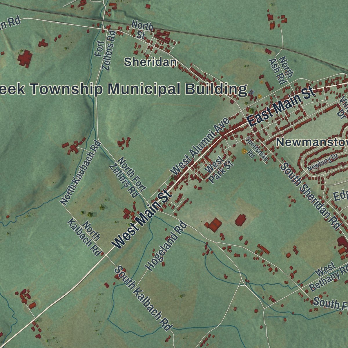 Close-up of the map of Millcreek, Lebanon County, Pennsylvania print showing street and building detail