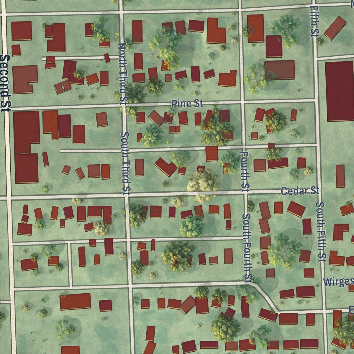Close-up of the map of Elgin, Nebraska print showing street and building detail