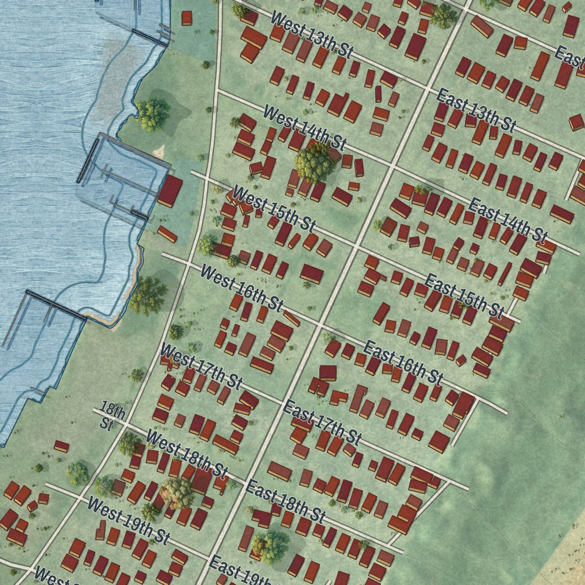 Close-up of the map of Barnegat Light, New Jersey print showing street and building detail