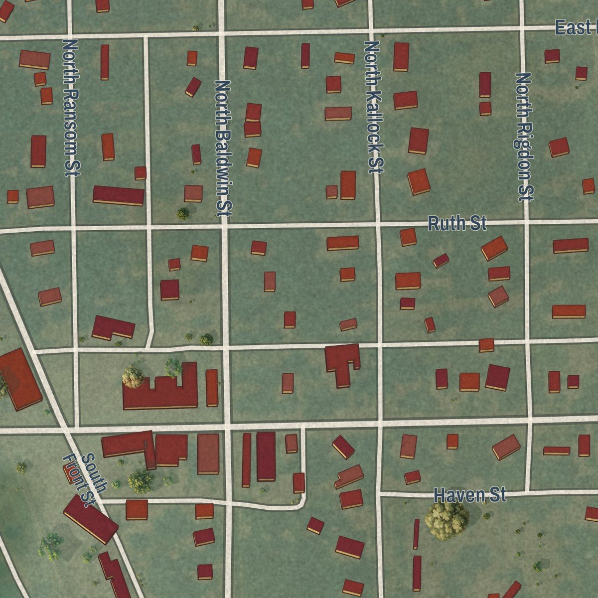 Close-up of the map of Richmond, Kansas print showing street and building detail