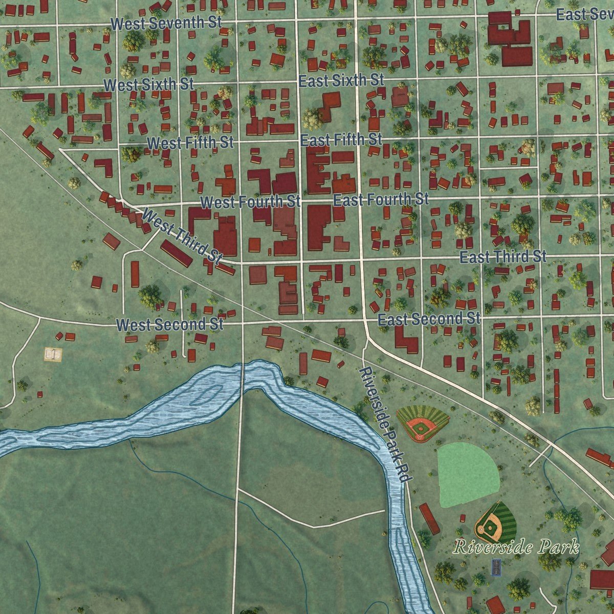 Close-up of the map of Neligh, Nebraska print showing street and building detail