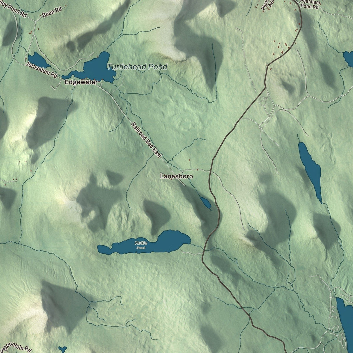 Close-up of the map of Marshfield, Vermont print showing streets and neighborhoods