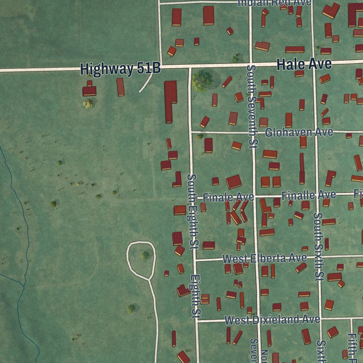 Close-up of the map of Porter, Oklahoma print showing street and building detail