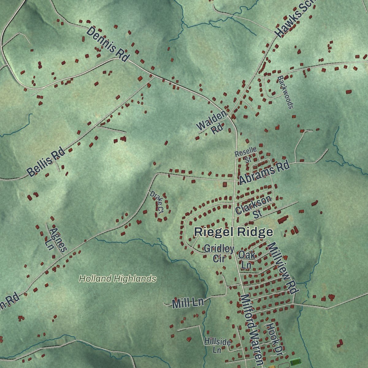 Close-up of the map of Holland, New Jersey print showing street and building detail