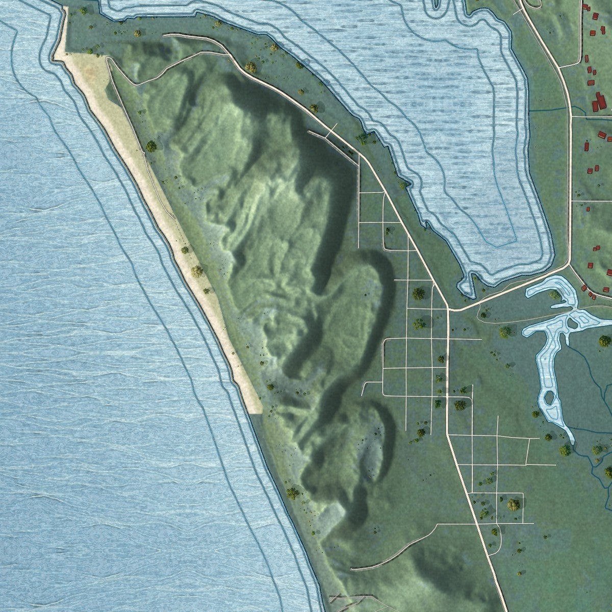 Close-up of the map of Crystal Lake, Michigan print showing street and building detail