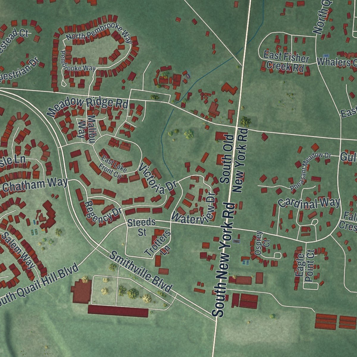 Close-up of the map of Smithville, New Jersey print showing street and building detail
