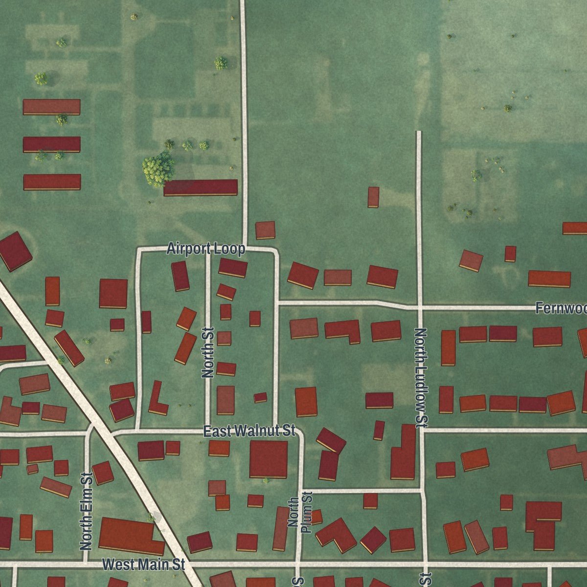 Close-up of the map of Phillipsburg, Ohio print showing street and building detail