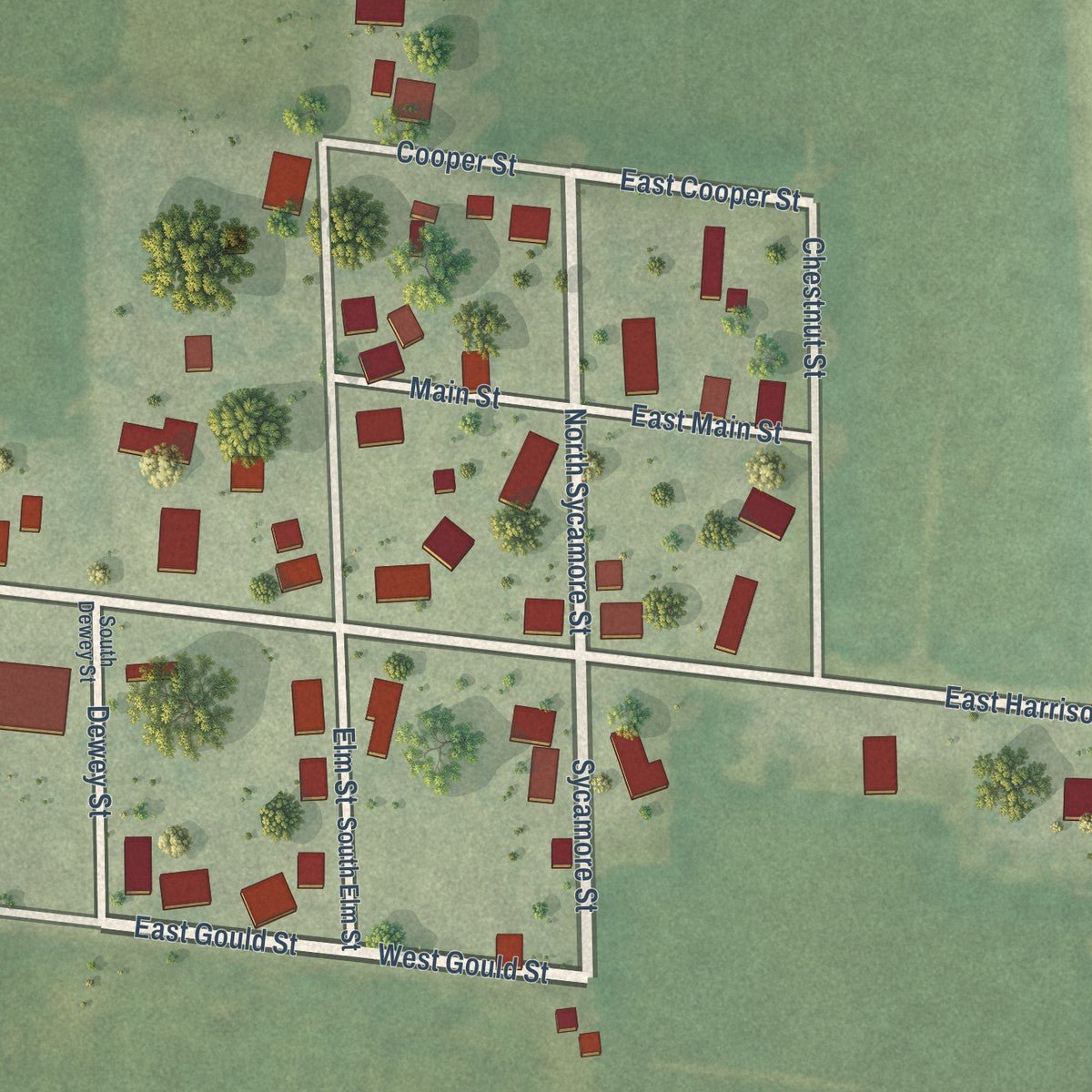 Close-up of the map of Hidalgo, Illinois print showing street and building detail