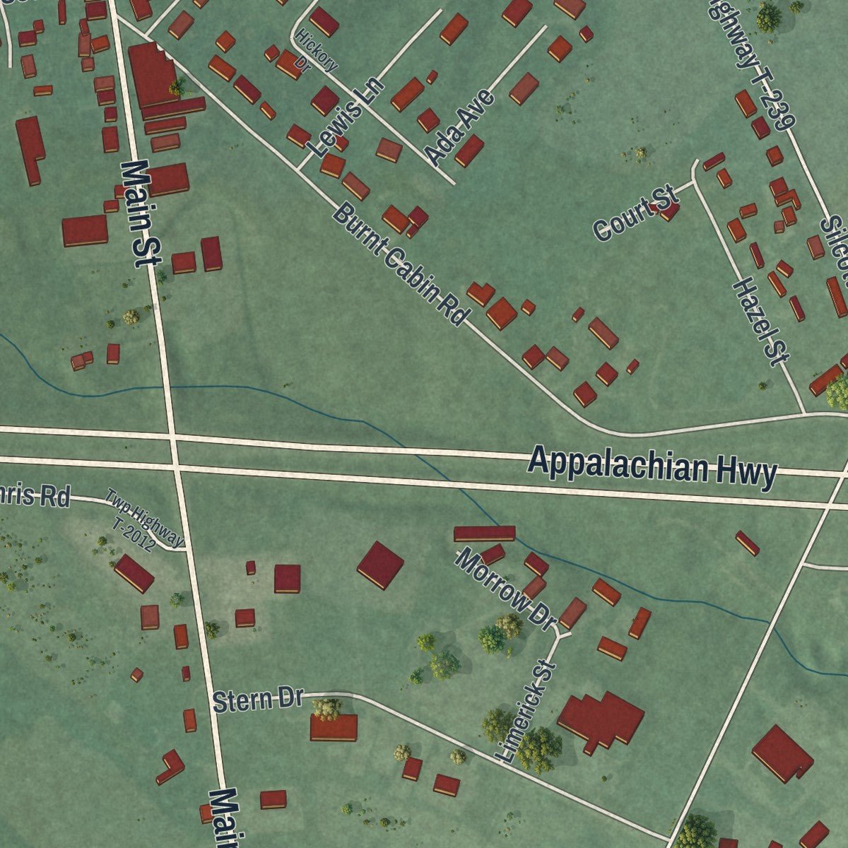 Close-up of the map of Seaman, Ohio print showing street and building detail