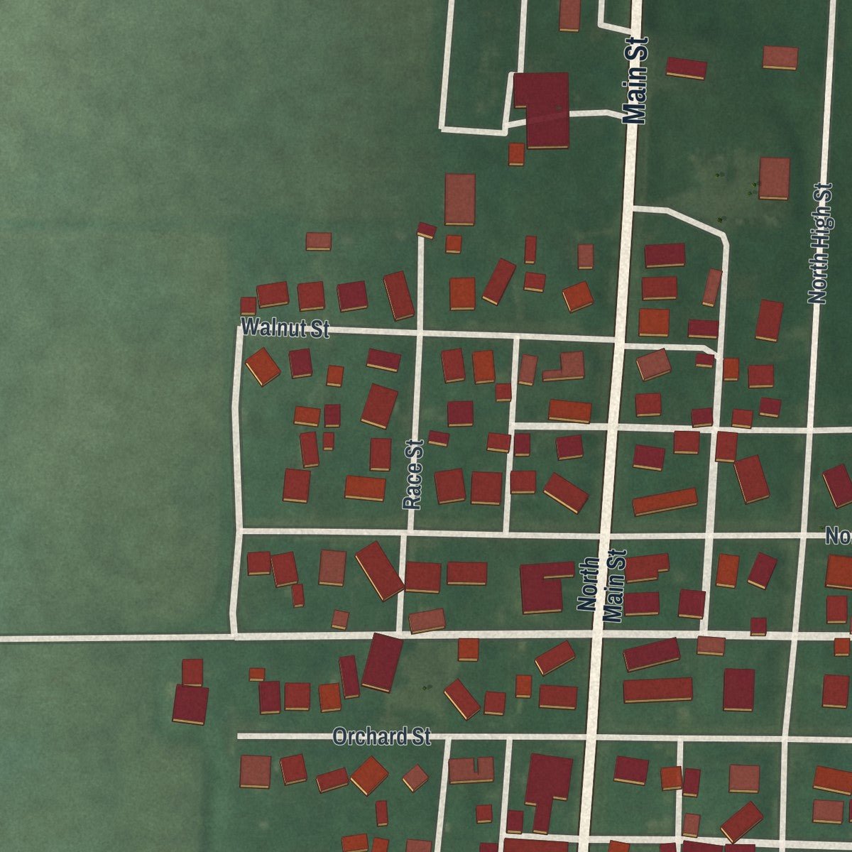 Close-up of the map of West Manchester, Ohio print showing street and building detail