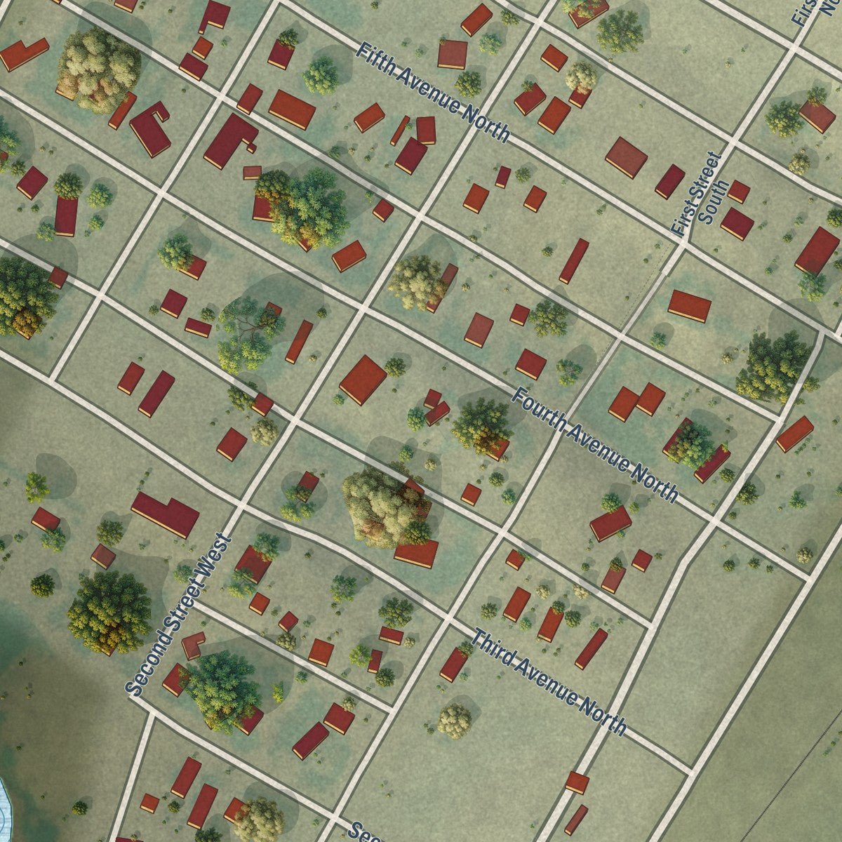 Close-up of the map of Kevin, Montana print showing street and building detail