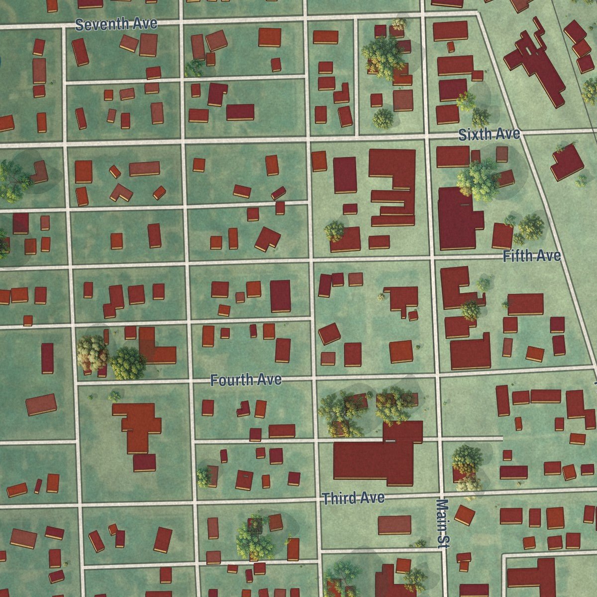 Close-up of the map of Edgeley, North Dakota print showing street and building detail