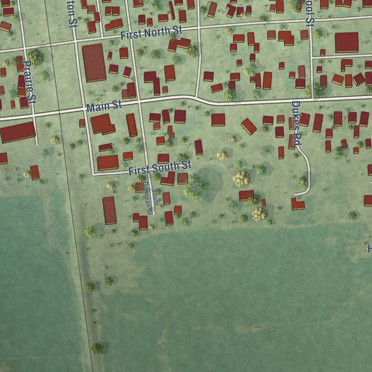 Close-up of the map of Wellington, Illinois print showing street and building detail