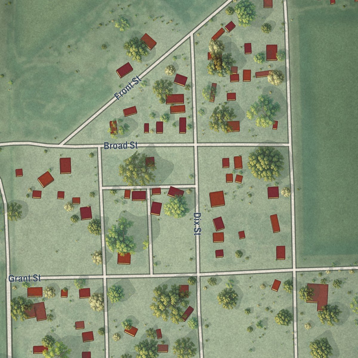 Close-up of the map of Octavia, Nebraska print showing street and building detail