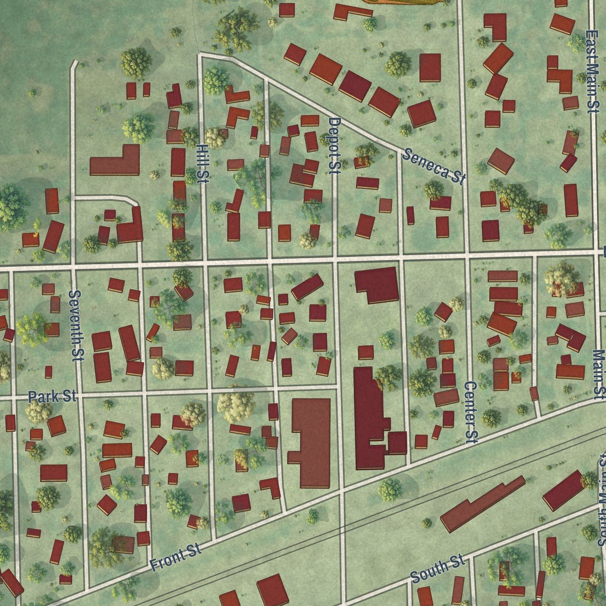 Close-up of the map of Mazon, Illinois print showing street and building detail