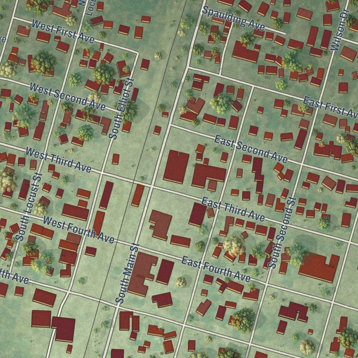 Close-up of the map of Clifton, Illinois print showing street and building detail