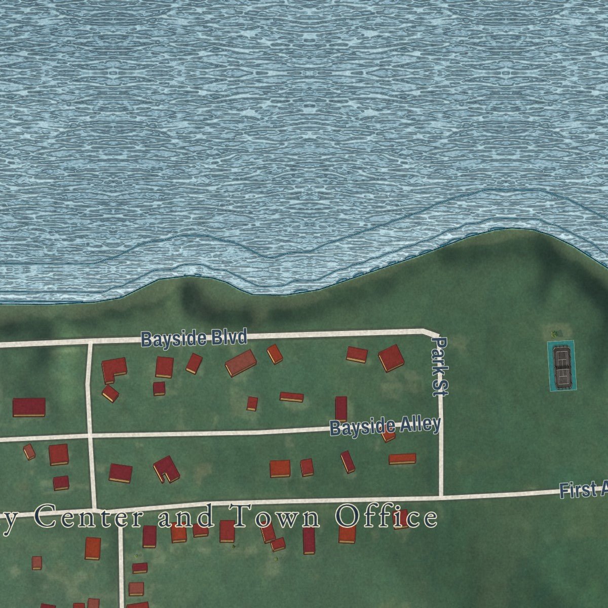 Close-up of the map of Betterton, Maryland print showing street and building detail