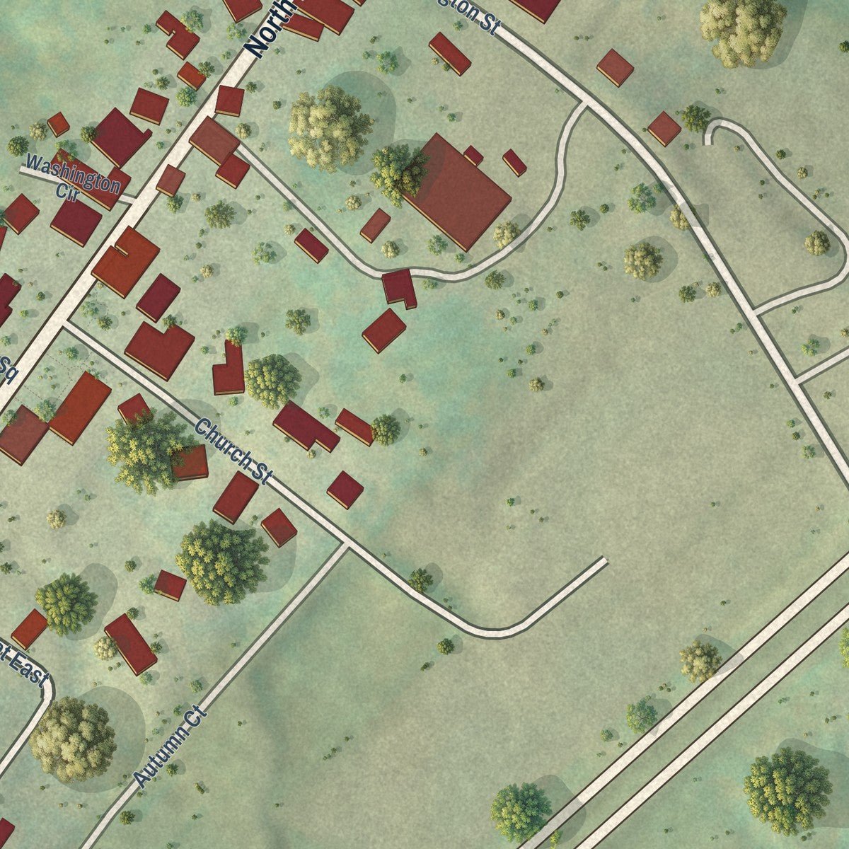 Close-up of the map of Madison, Virginia print showing street and building detail