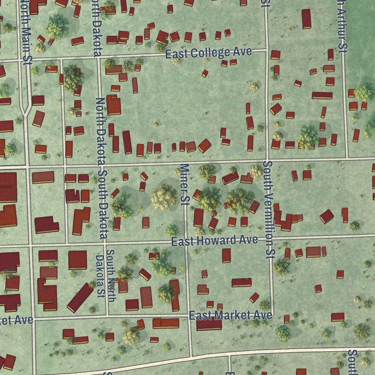Close-up of the map of Howard, South Dakota print showing street and building detail