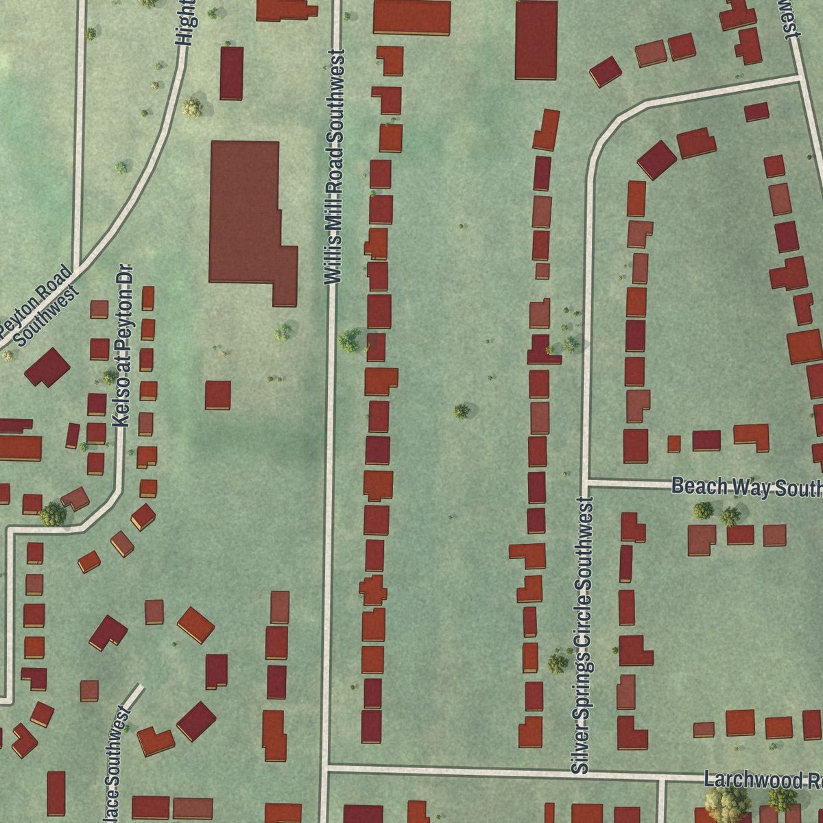 Close-up of the map of Florida Heights, Georgia print showing street and building detail