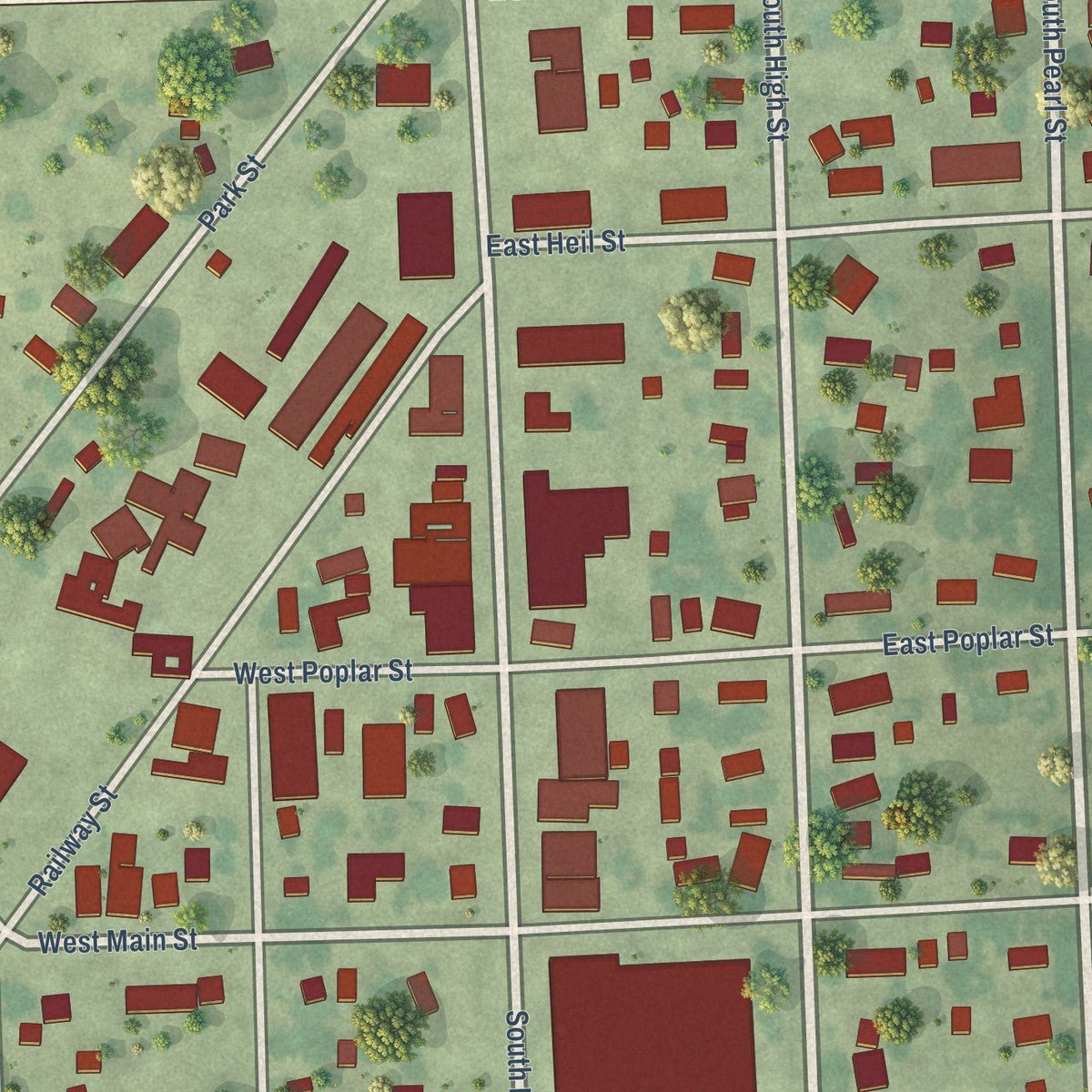 Close-up of the map of Menno, South Dakota print showing street and building detail