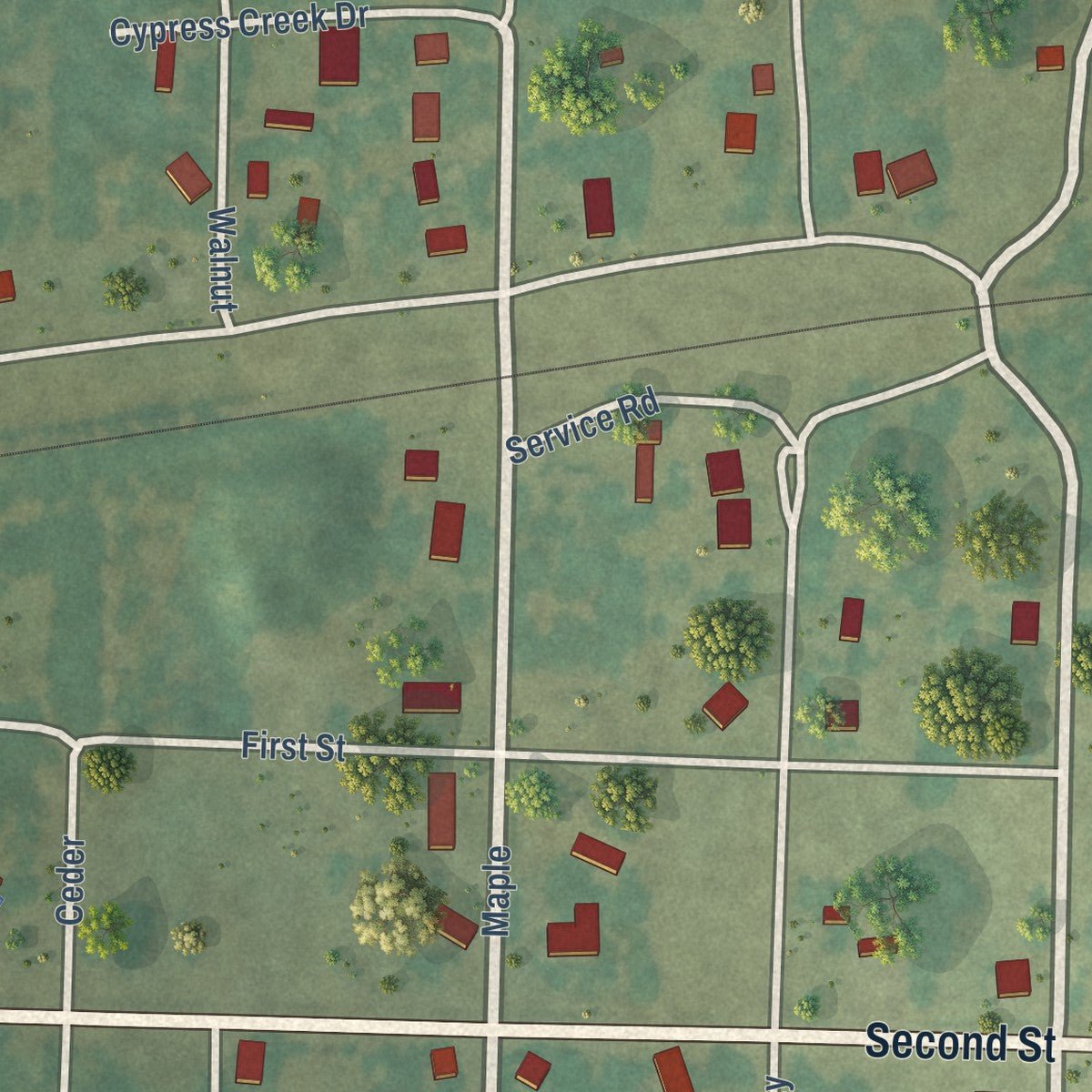 Close-up of the map of Adona, Arkansas print showing street and building detail
