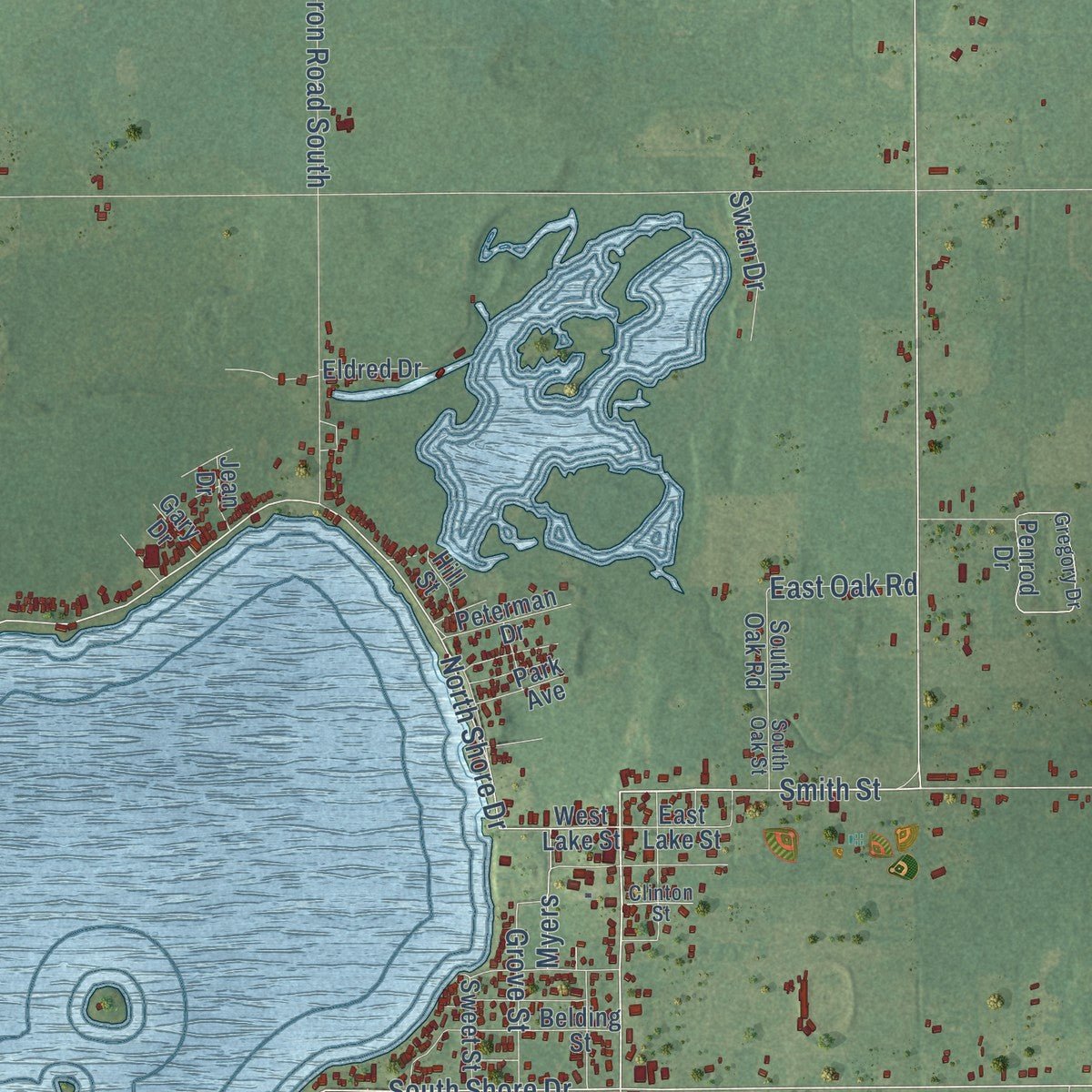 Close-up of the map of Crystal, Montcalm County, Michigan print showing street and building detail